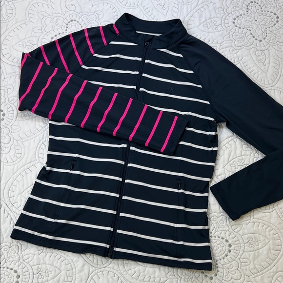 G/FORE Striped Block Full Zip Golf Top - Navy and Pink Jacket - Women’s Small - Picture 3 of 7